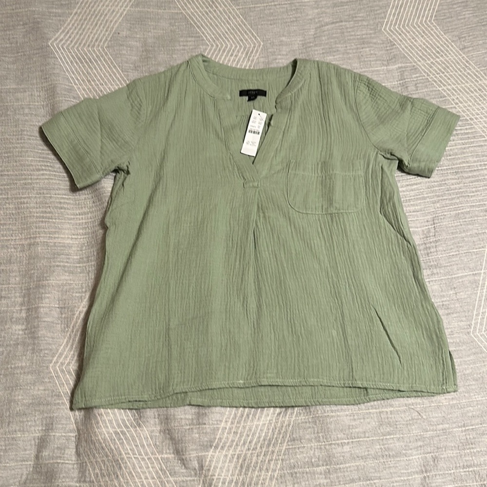 NWT J. Crew V-Neck Soft Gauze Popover Shirt, Size X-Small, Color:  Sagebrush